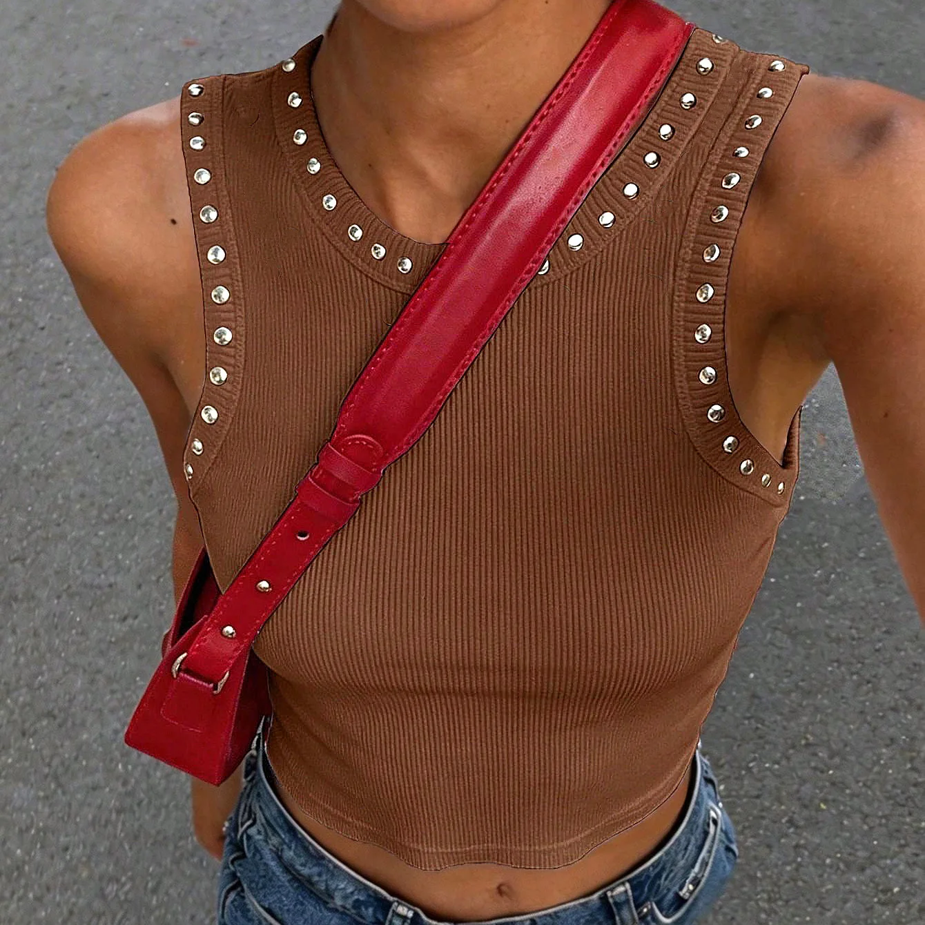 Y2K Perçinli Trimli Nervürlü C - Tank Top Ribbed incelemesi ve fiyatı