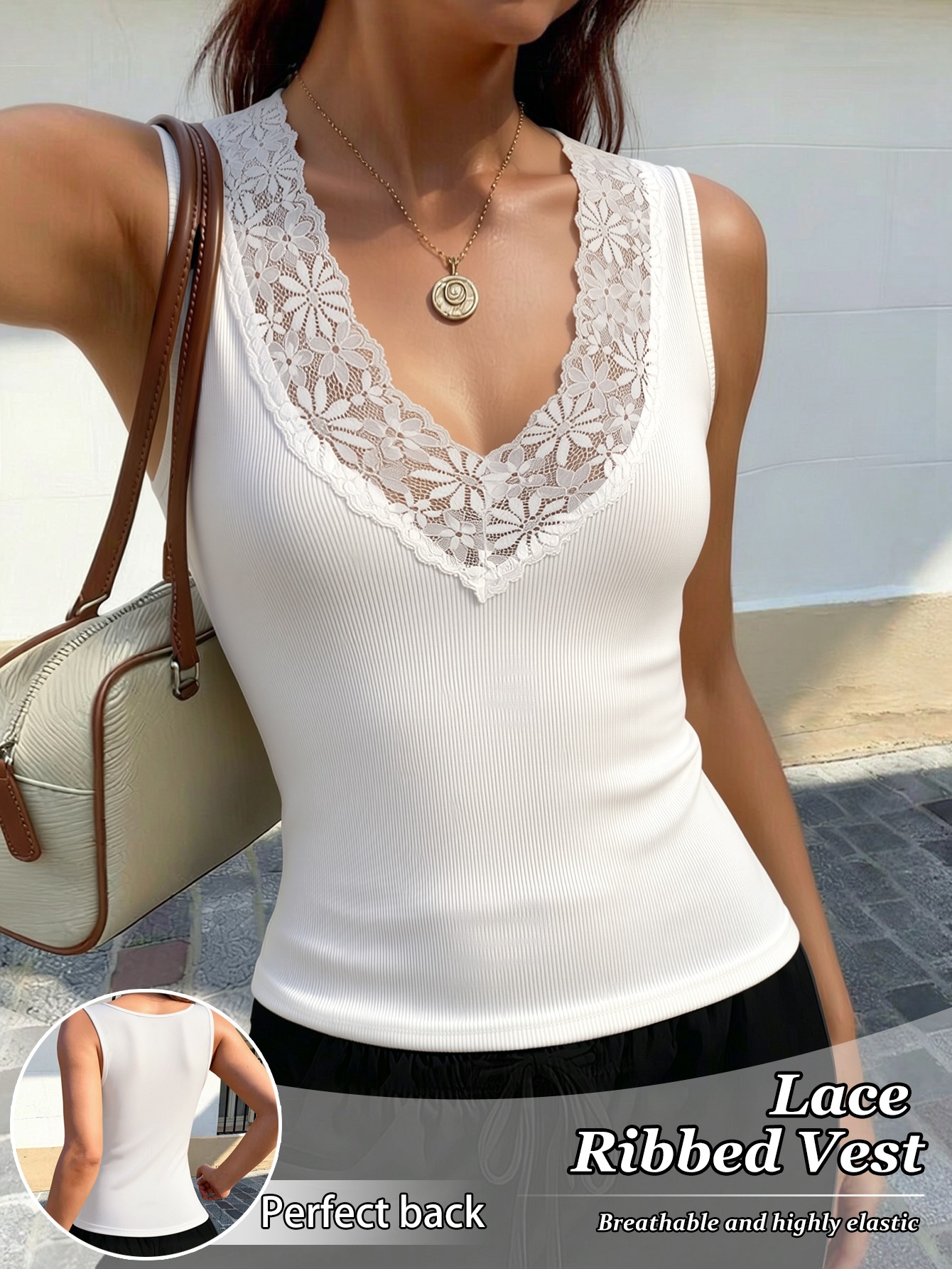 Kadın Dantel V Yaka Nervürlü K - Tank Top Ribbed incelemesi ve fiyatı