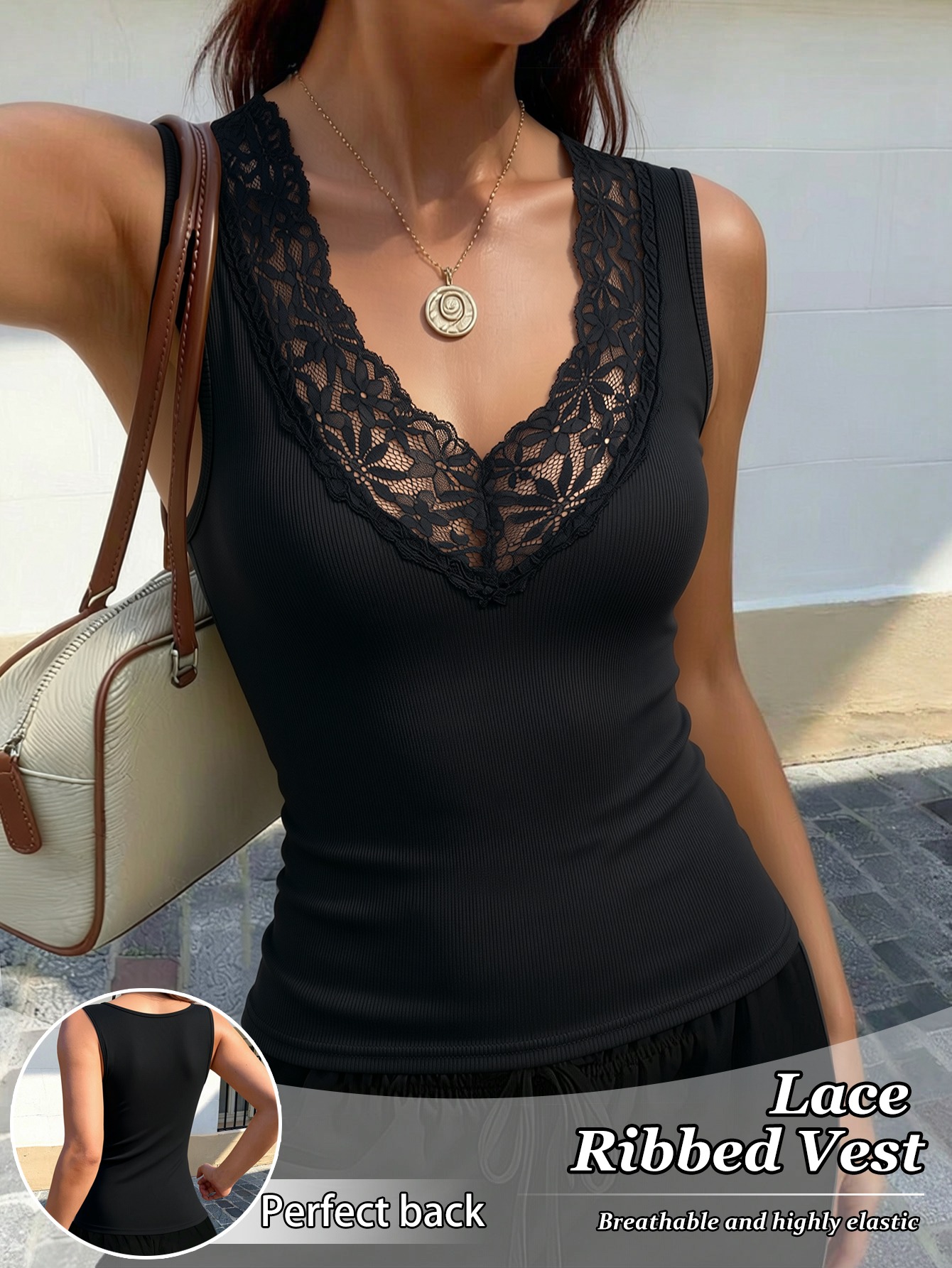 Kadın Dantel V Yaka Nervürlü K - Tank Top Ribbed incelemesi ve fiyatı